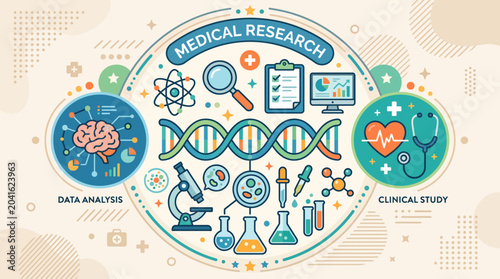 Medical Research Science Laboratory Icons.