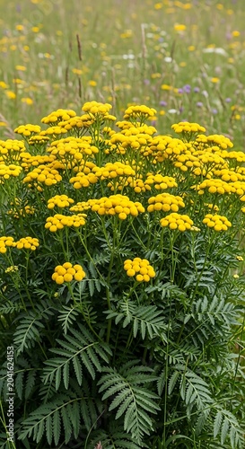Bright Yellow Wildflower Cluster Blooming in Green Summer Meadow