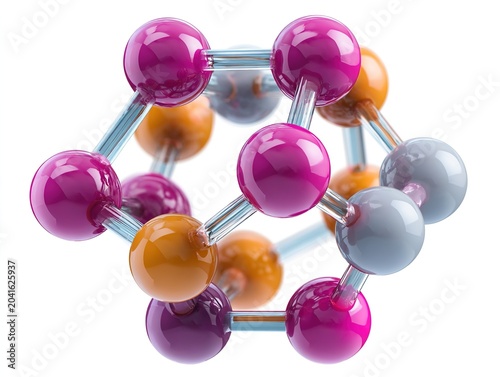 Molecular structure with colorful atoms and bonds on white background