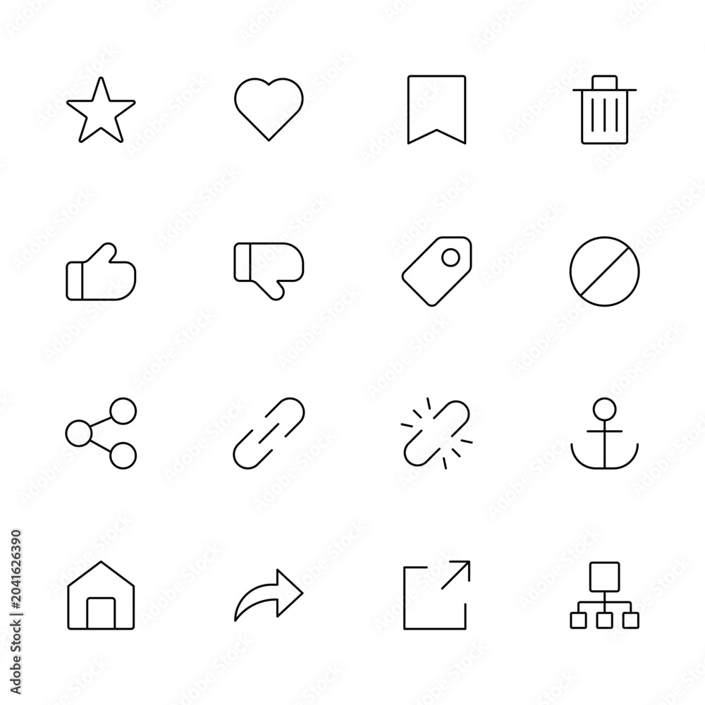 Fototapeta premium Universal line icons for interface design including web, mobile and business application symbols vector set