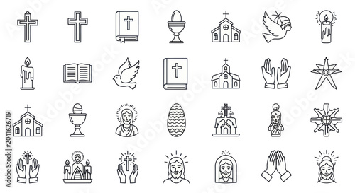 Tableau sur toile Collection of Christian Religious Symbols and Icons.