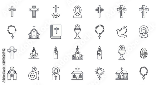 Obraz na płótnie Collection of Christian religious symbols and icons in a minimalist line art style