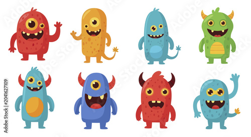 Canvastavla Collection of Cute Cartoon Monsters with Different Features.