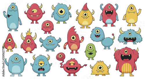 Fotografía Collection of Cute Cartoon Monsters with One Eye.