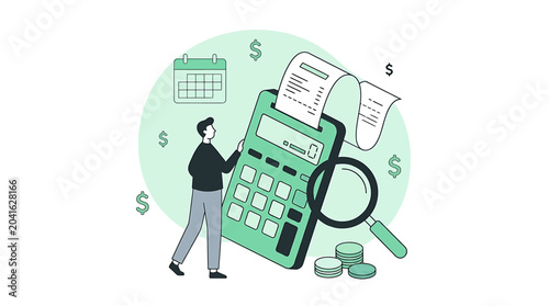 Person calculating finances with a large calculator and receipt.