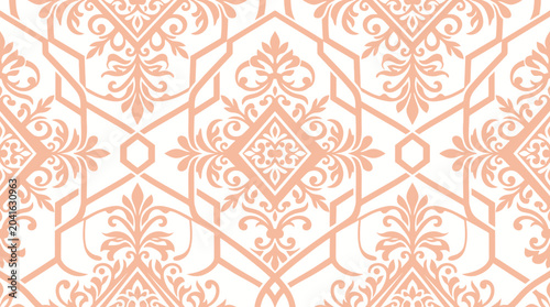 Schilderij op canvas Intricate seamless orange damask pattern suitable for wallpaper design