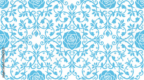 Fotografía Intricate blue damask floral seamless pattern suitable for textiles and wallpapers
