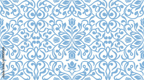 Cuadro en lienzo Blue Damask Pattern: Intricate Seamless Wallpaper Design.