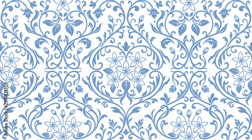 Tableau sur toile Intricate blue damask seamless pattern suitable as a decorative background