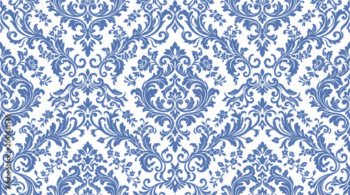 Photos Intricate blue and white damask pattern for textiles, wallpaper, and decorative design elements