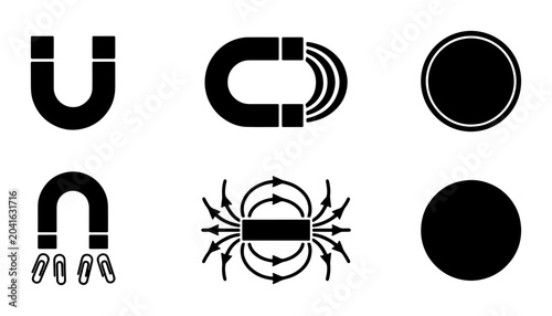 Fotografi Magnet Icons Set, Magnetic Field Symbols, Science Vector Graphics, Physics Conce