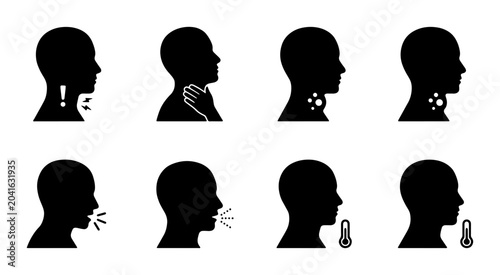 Εκτύπωση καμβά Throat Pain and Soreness Icons, Medical Symptoms Set, Illness and Health Conditi