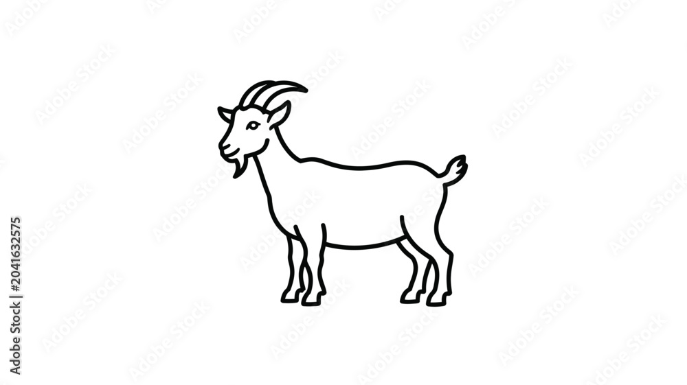 Fototapeta premium Standing goat outline illustration isolated farm animal line art drawing