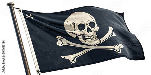 Tableau sur toile Fabric skull and crossbones pirate flag waving, isolated on transparent backgrou