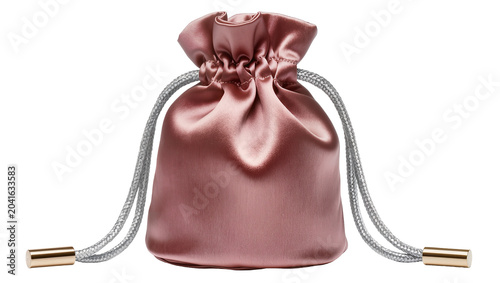 Tableau sur toile Rose gold satin drawstring pouch with silver cords and gold caps