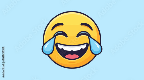 Konstfotografi Laughing Emoji Face with Tears of Joy, Funny Expression, Cartoon Style