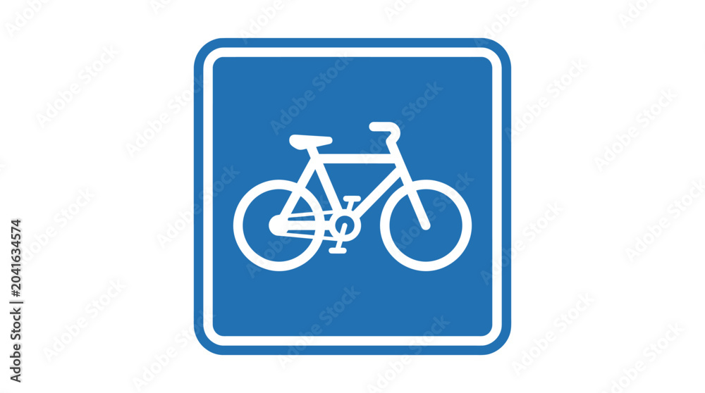 Fototapeta premium White Bicycle Icon on Blue Square Background, Cycling Symbol