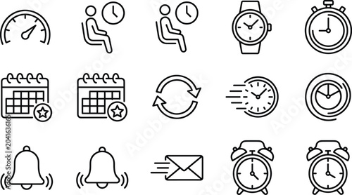 Foto Professional timekeeping and scheduling icons set showing various clocks calendars and deadline notification