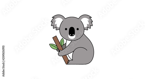 Canvas Print Cute gray koala bear holding a eucalyptus tree branch