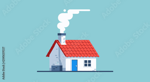 Cuadro en lienzo Cozy house with smoke from chimney