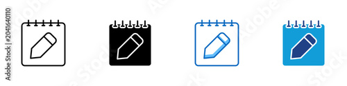Note Writing Multiple Style Icon Design Vector - Notepad with pencil representing note writing, quick memo creation, and personal task planning