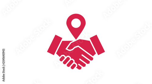 Handshake with Location Pin Icon - Partnership, Agreement, Business Deal, Meeting Point