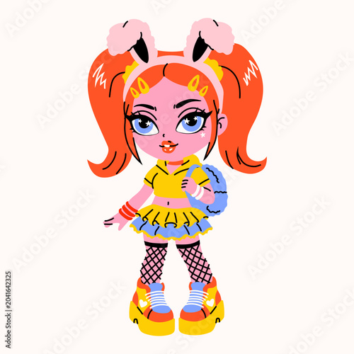 Bild auf Leinwand Adorable Cartoon Girl with Bunny Ears Headband