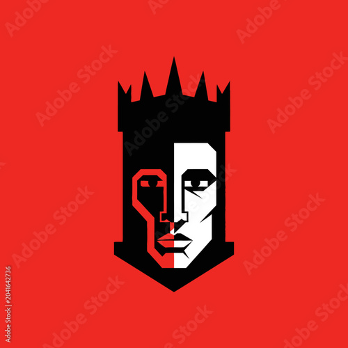 Fotografija Bold graphic illustration portraying a face split between red and white halves,
