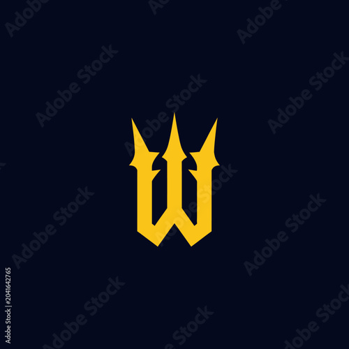 Photos Minimalist design of a gold trident emblem on a dark background with clean lines