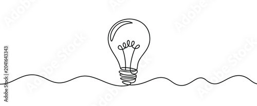 Canvastavla Light Bulb Continuous Line Drawing Vector Illustration, Thin Line Lamp Shape Min