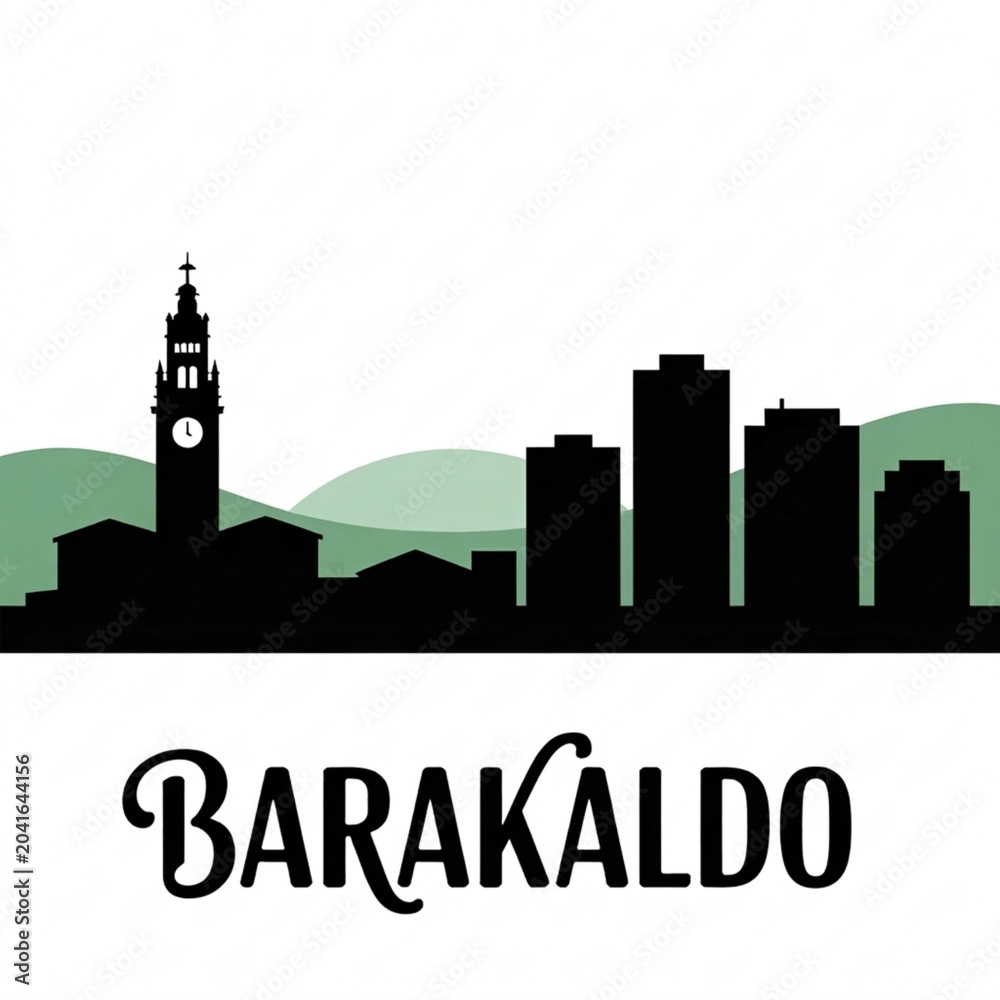 Obraz premium Barakaldo Skyline Silhouette — A Basque Riverfront Industrial City Vector Illustration