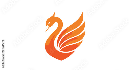 Bild auf Leinwand Stylized orange swan with elegant wings featuring layered feather design and gra