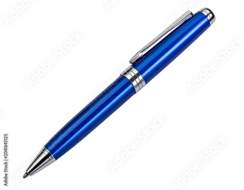 A closeup of a classic black and silver ballpoint pen isolated on a white background, a perfect stationery tool for office writing, business signatures, and school