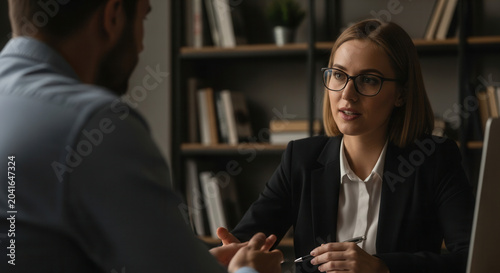Professional Businesswoman Consulting With a Client: Collaboration and Interview Setting