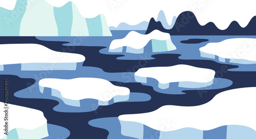 Bild auf Leinwand Floating Icebergs and Ice Floes in Cold Arctic Ocean Water.