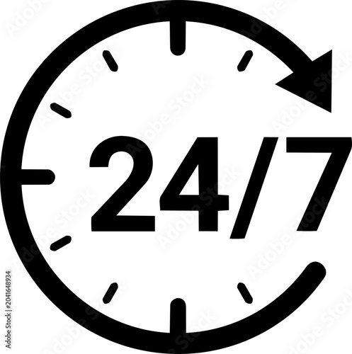 Slika na platnu 24/7 Hours Customer Service Support Vector Icon