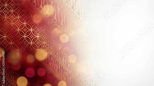 Abstract Deep Crimson Red to White Gradient Background with Elegant Golden Geometric Patterns Inspired by Traditional Indonesian Batik Heritage