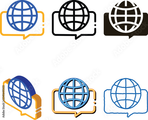 Canvastavla simplified Earth Globe In Quote Frame Icon Thin Line Vector