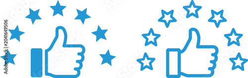 Customer satisfaction icons thumbs up and star ratings graphic