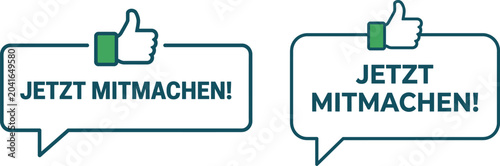 German call to action speech bubbles with thumbs up icons
