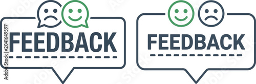 Feedback icons with happy and sad faces in speech bubbles