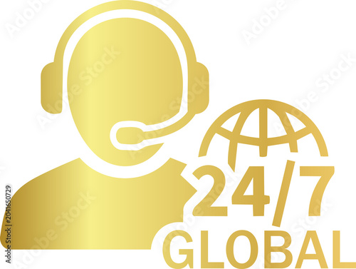 Bild auf Leinwand Golden 24/7 Hours Customer Service Support Vector Icon