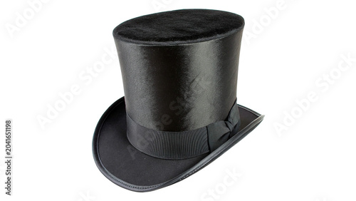 Classic black silk top hat magician vintage costume headwear accessory isolated on transparent background