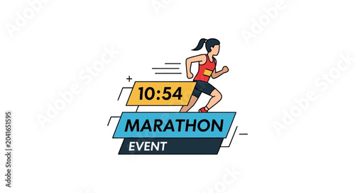 Schilderij op canvas Female athlete running in marathon event with digital timer