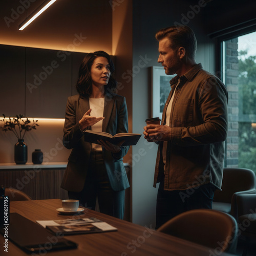 Professional Business Dialogue in a Modern Office, Discussing Strategy and Plans