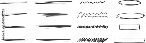 Fotografie Hand drawn underline, scribble and highlight marker collection with sketch style accents