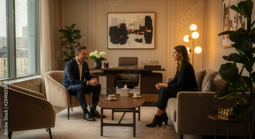 Professional Consultation In Sophisticated Office Setting During Counseling Session