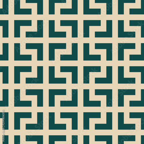 Quadro su tela Modern Green Geometric Maze Seamless Pattern on Cream