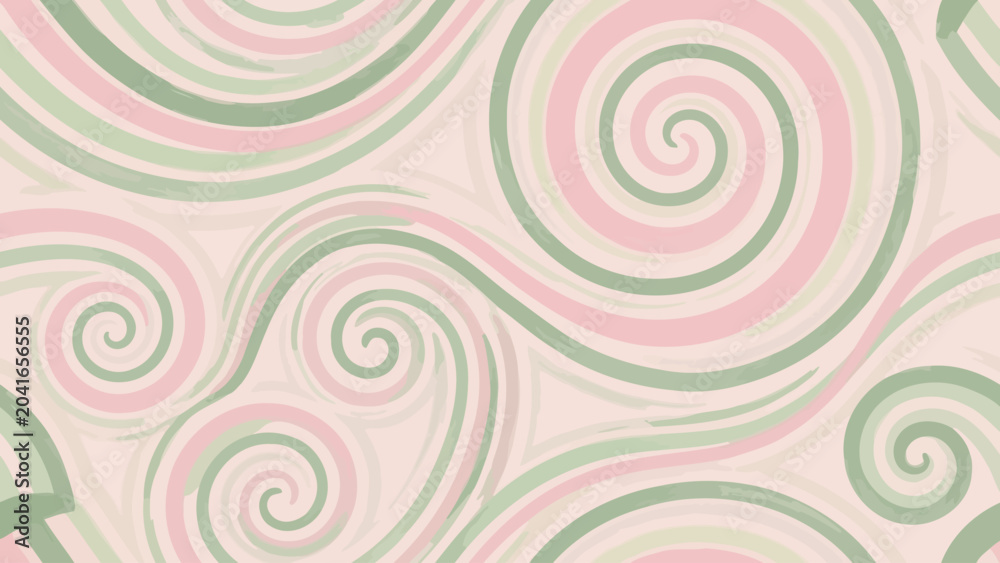 Fototapeta premium Seamless abstract spiral stripe pattern in pastel pink and green colors
