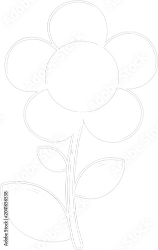 A simple line drawing of a flower with leaves on a white background
